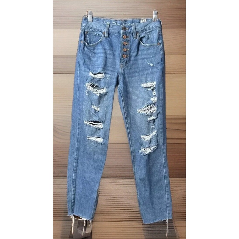 Women's We the Free‎ Regular HIGH RISE Jeans Denim Distressed Raw Hem Sz 26